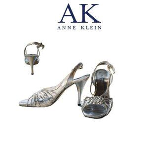 Anne Klein 🪩 Akaplik Silver 🪩 Open Toe High-Heeled Sandals 🪩 Size 9M